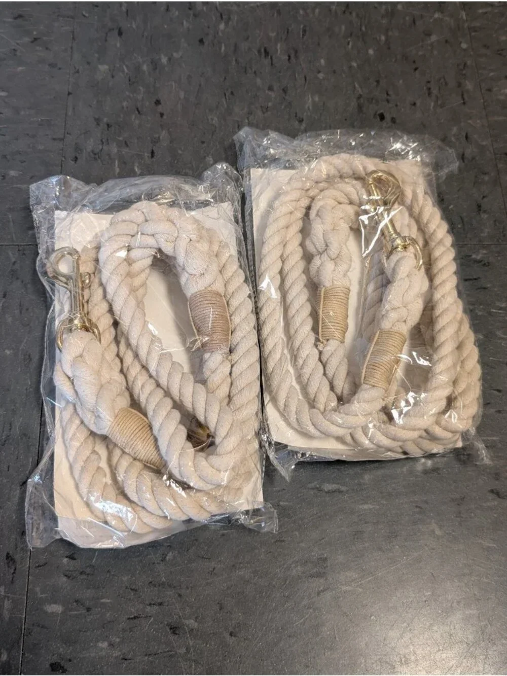 Lucky Pup Cotton Rope Dog Leash Cream Gold Hardware Handcrafted Under 2 pk